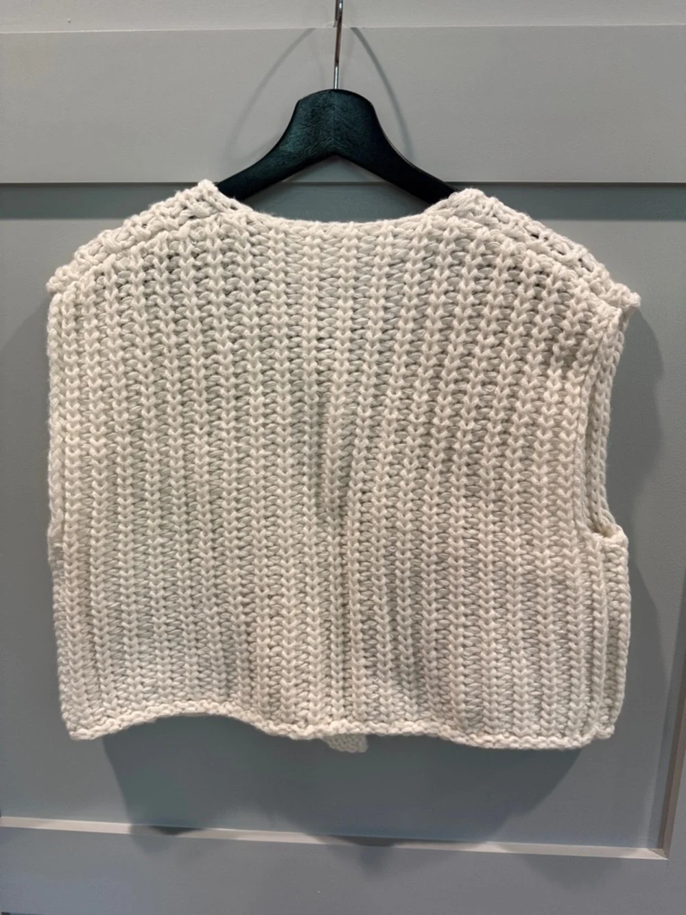 Cropped Cream Chunky Knit Button Vest
